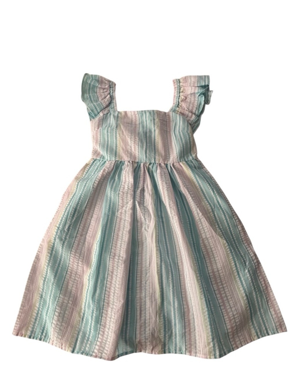 Light Blue & White Stripe Ruffle-Sleeve Kids Dress - Picture 5 of 8